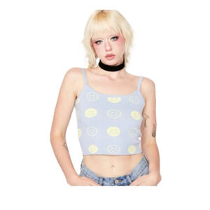 Bailey Rose Blue Smiley Cropped Tank Top Size XS